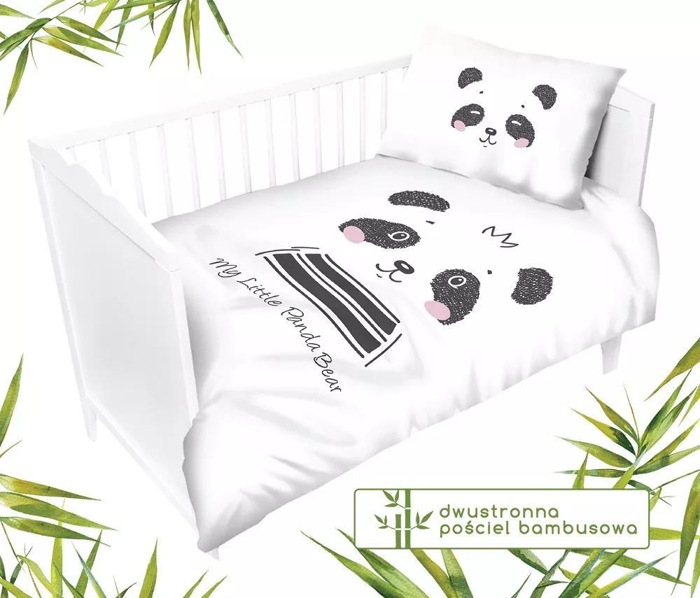 Pościel bambusowa 100x135 Miś Panda 3278 B biała szara do łóżeczka dwustronna poszewka 40x60